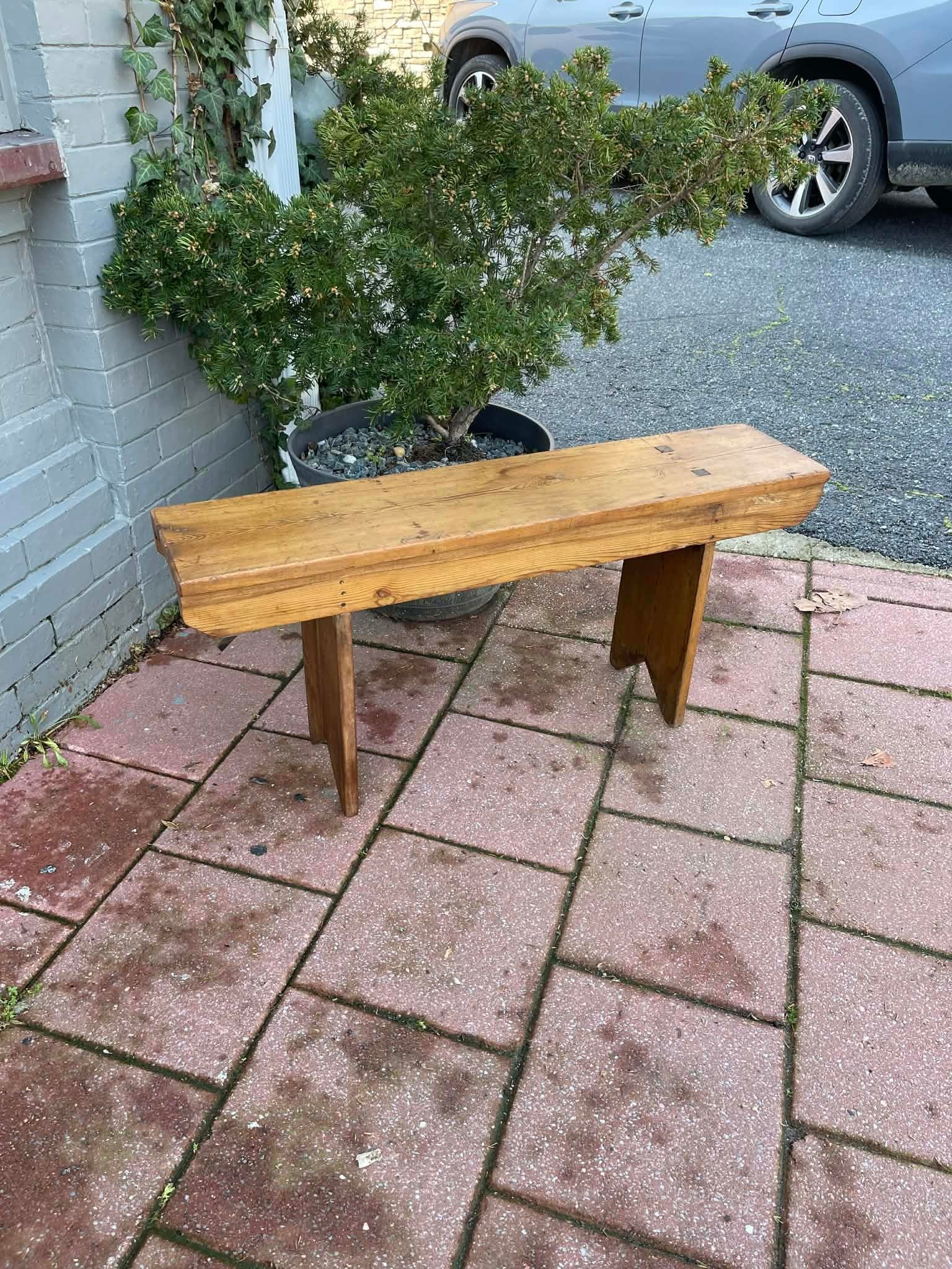 Antique English Country Pine Bench, C 1860. - 4