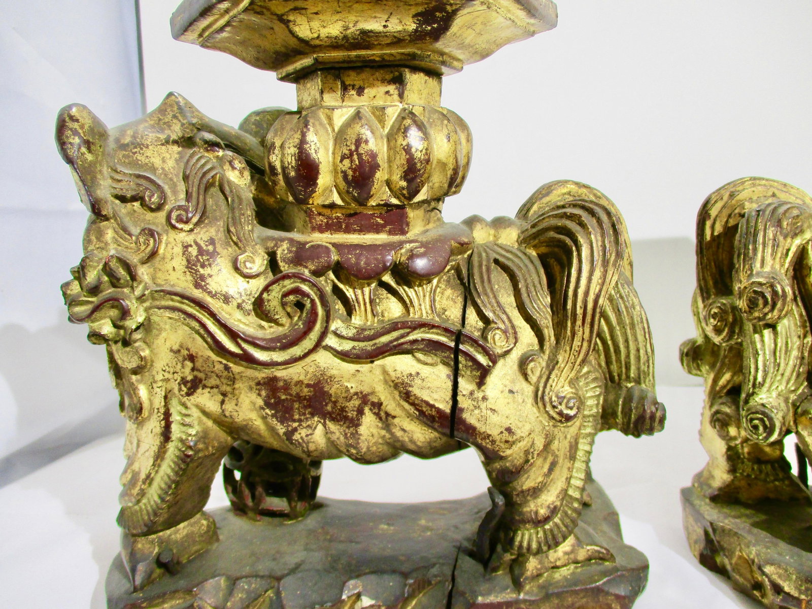 Chinese Gilt Foo Dogs Candle Stands 19th Century - A Pair of 2 - 10
