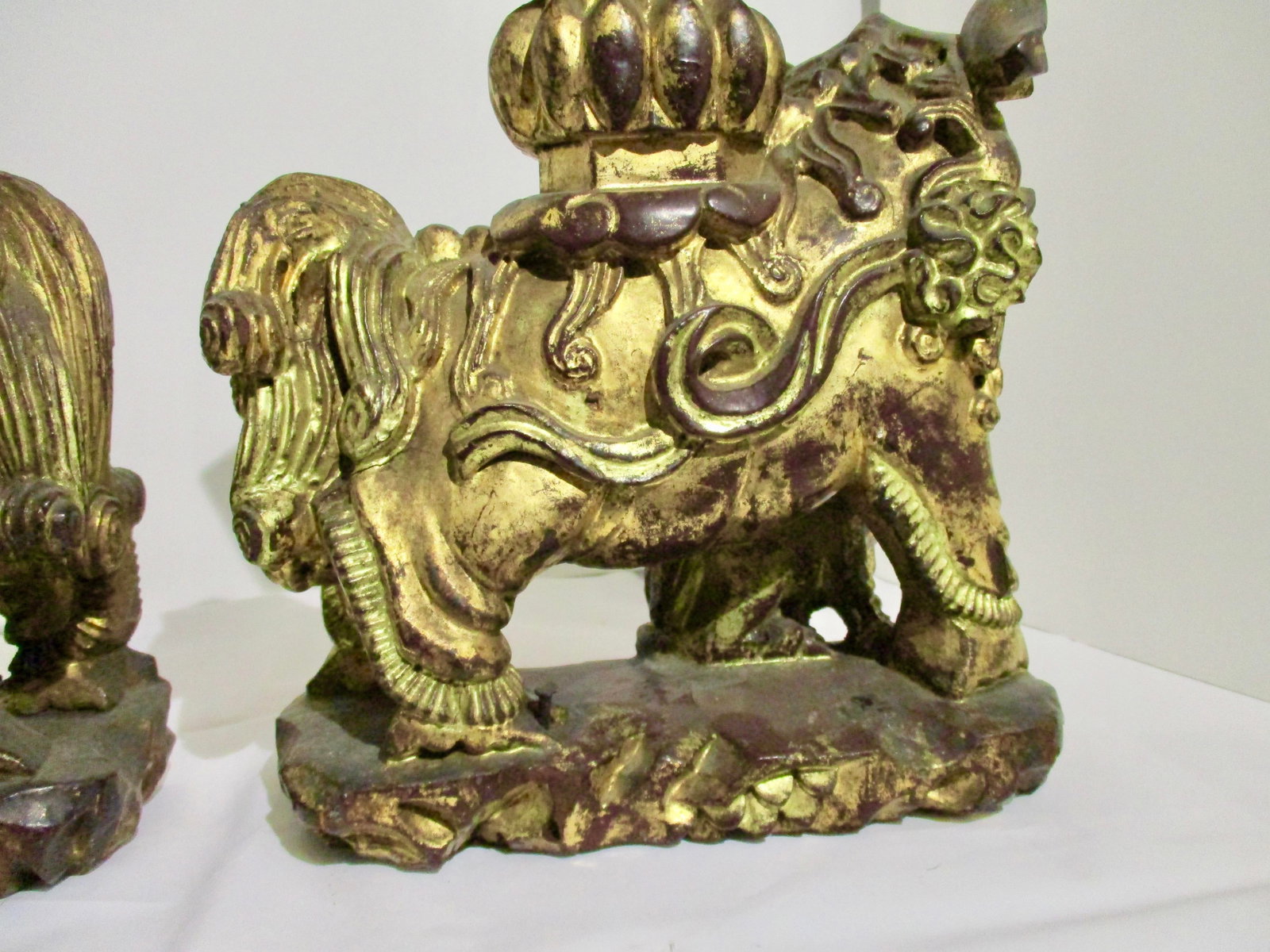 Chinese Gilt Foo Dogs Candle Stands 19th Century - A Pair of 2 - 12