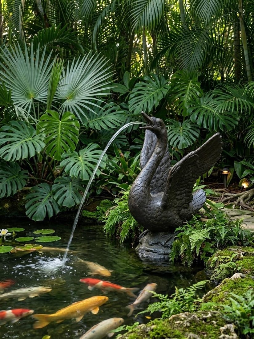 Vintage Bronze Swan Garden Fountain - 7
