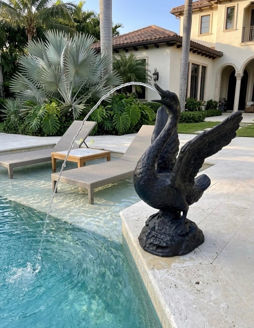 Vintage Bronze Swan Garden Fountain - 9