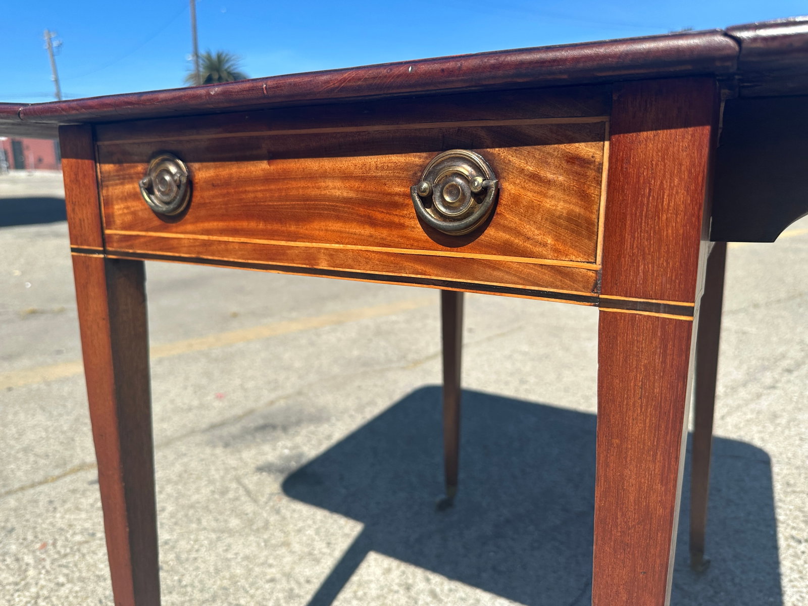 Antique Federal Sheraton Mahogany Drop Leaf Pembroke Table Inlay Brass Casters - 11