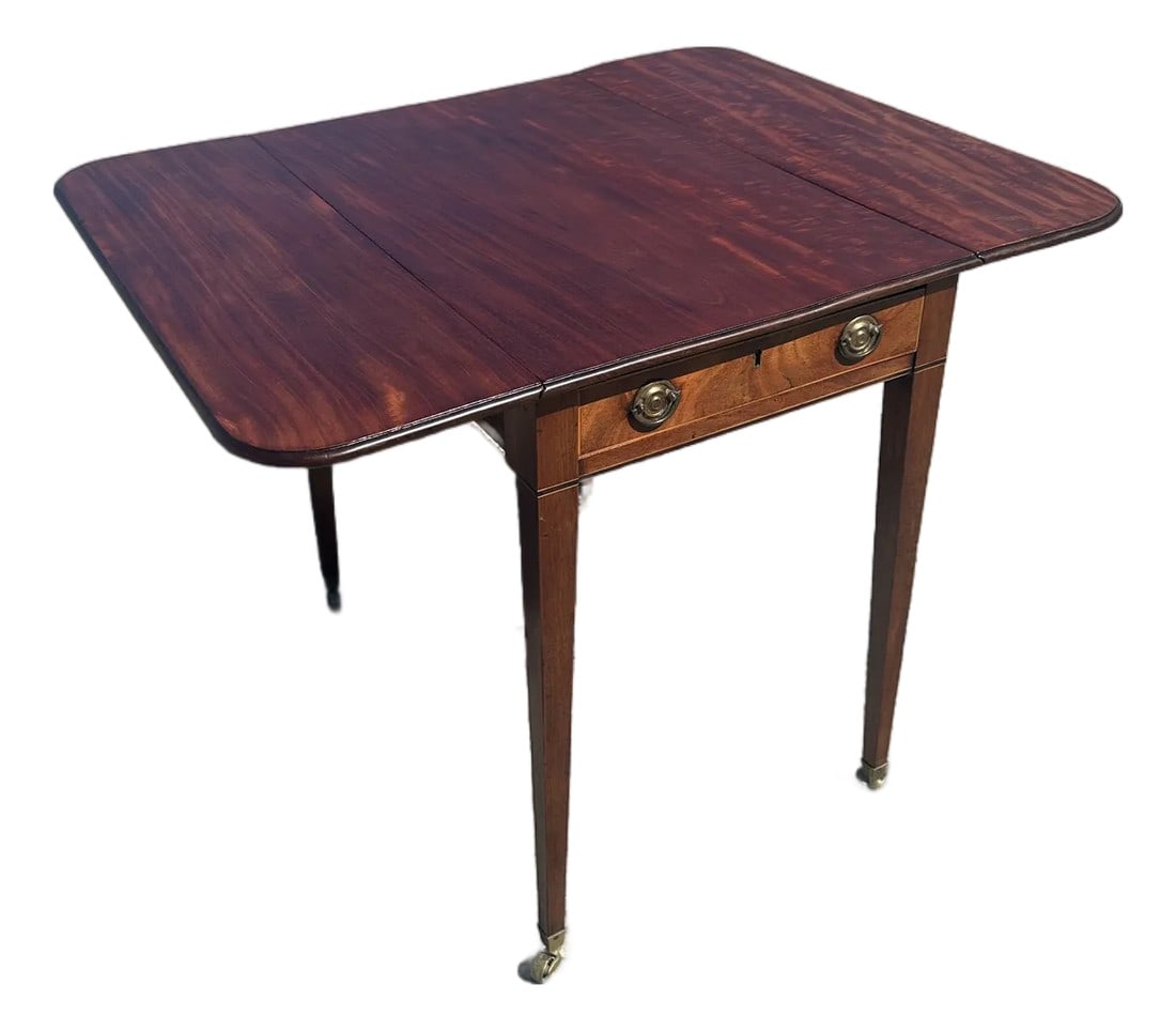 Antique Federal Sheraton Mahogany Drop Leaf Pembroke Table Inlay Brass Casters (1 of 14)
