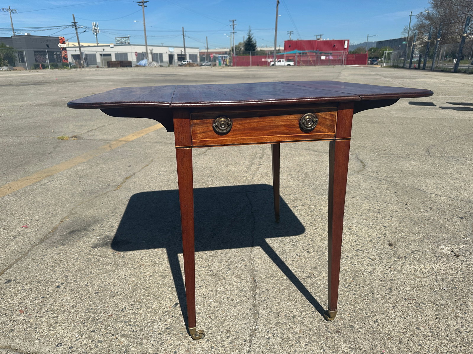 Antique Federal Sheraton Mahogany Drop Leaf Pembroke Table Inlay Brass Casters - 6
