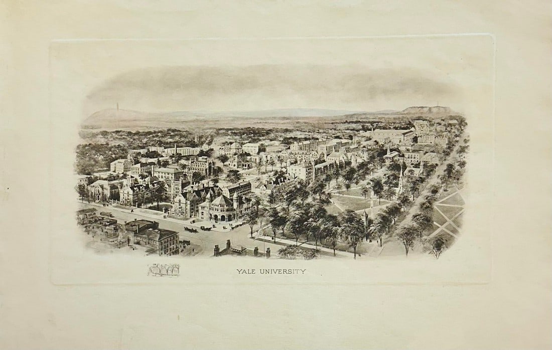 Yale Universtiy Engraving, After Richard Rummell, c.1913 "” Original Print Wove Paper: A finely detailed engraving of Yale University, created from the original plate after Richard Rummell, one of the most celebrated American architectural illustrators of the early 20th century.