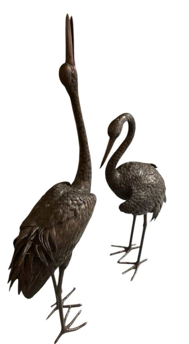 Pair of Vintage Hollywood Regency Bronze Garden Cranes - 3