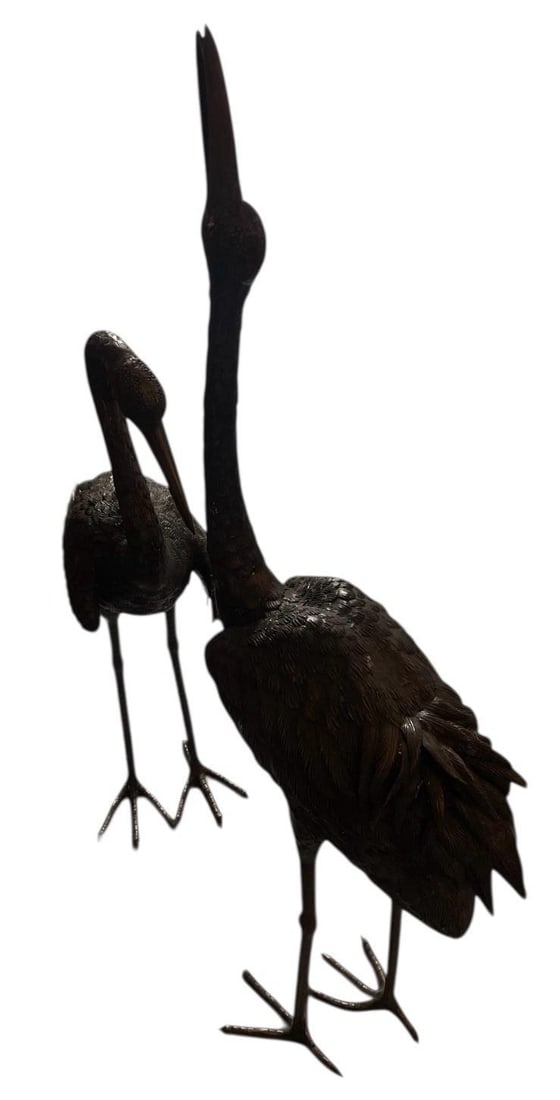 Pair of Vintage Hollywood Regency Bronze Garden Cranes - 4