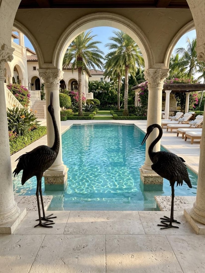 Pair of Vintage Hollywood Regency Bronze Garden Cranes - 5