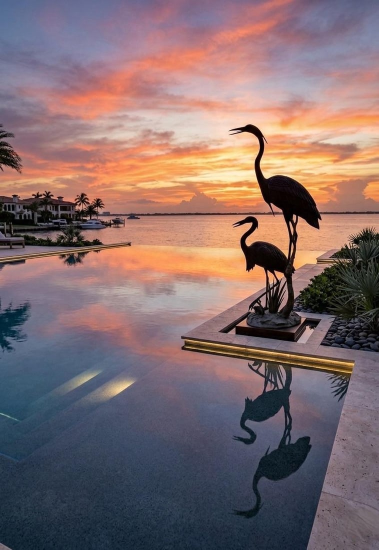 Monumental 75" Verdigris Bronze Heron and Crane Garden Sculpture - 10