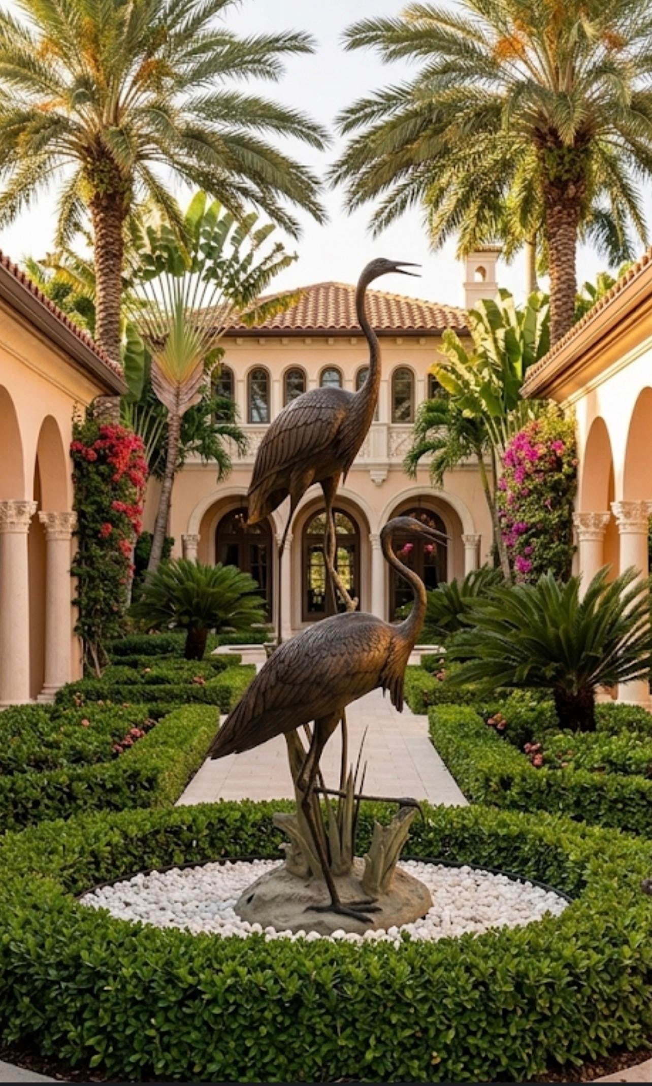 Monumental 75" Verdigris Bronze Heron and Crane Garden Sculpture - 12