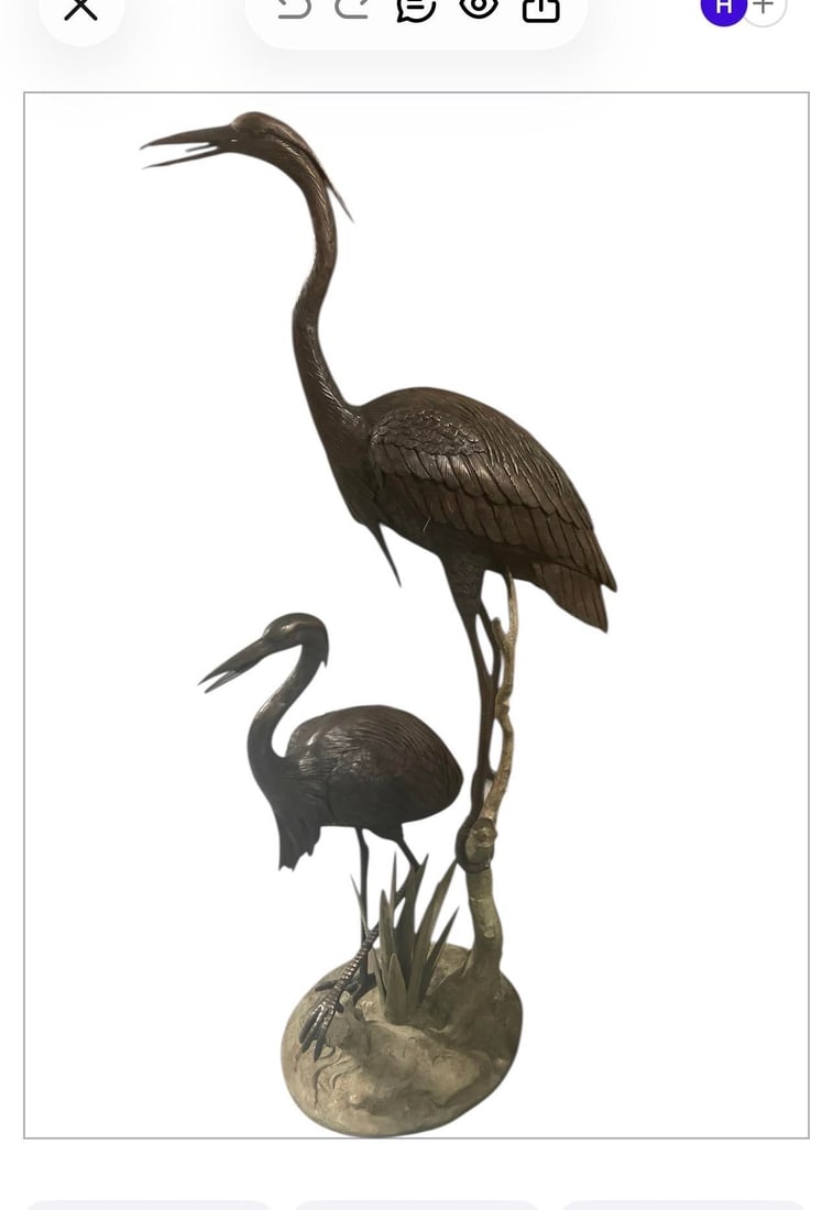 Monumental 75" Verdigris Bronze Heron and Crane Garden Sculpture - 2