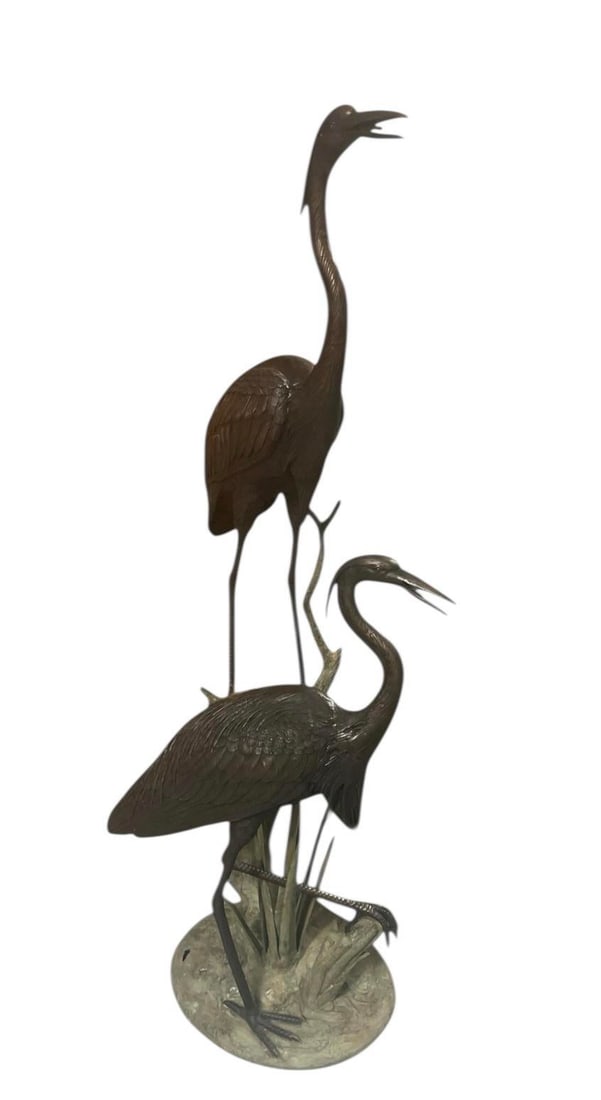 Monumental 75" Verdigris Bronze Heron and Crane Garden Sculpture - 3