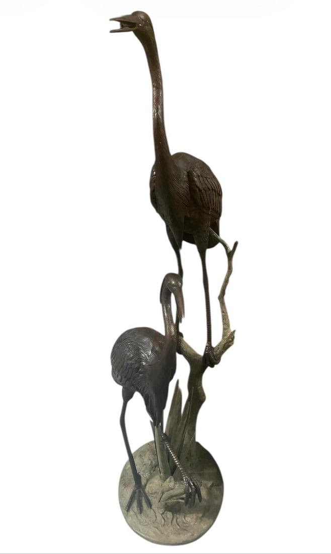 Monumental 75" Verdigris Bronze Heron and Crane Garden Sculpture - 5
