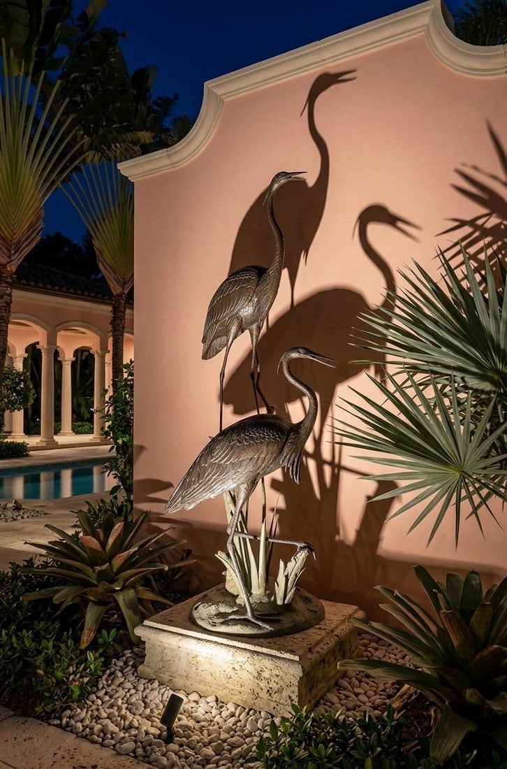 Monumental 75" Verdigris Bronze Heron and Crane Garden Sculpture - 6