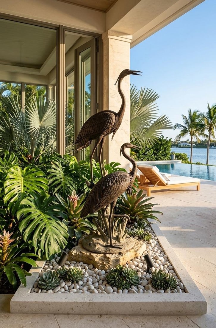 Monumental 75" Verdigris Bronze Heron and Crane Garden Sculpture - 9