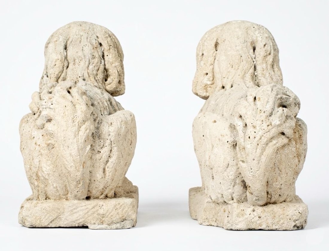 Pair of English Poured Stone King Charles Spaniels (C. 1930s) - 5