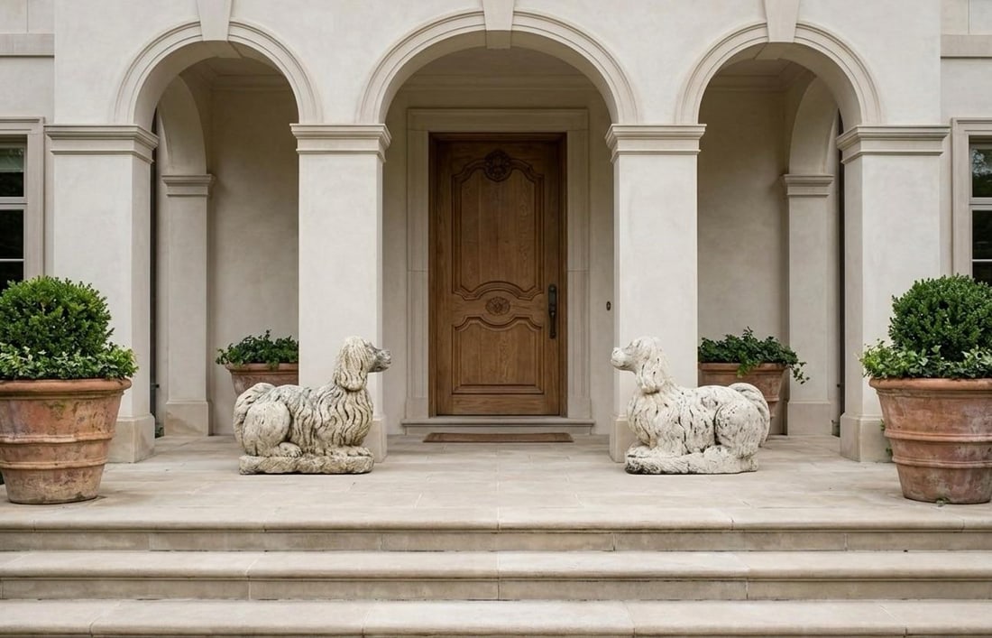 Pair of English Poured Stone King Charles Spaniels (C. 1930s) - 8