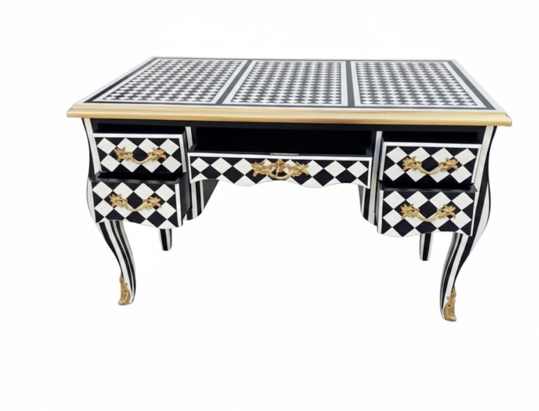 1960s Harlequin Black and White Desk Table - 2