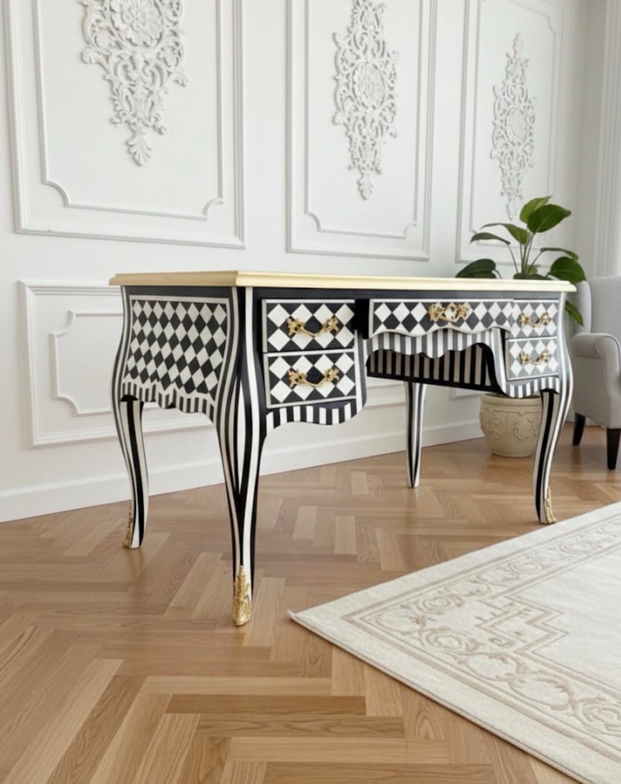 1960s Harlequin Black and White Desk Table - 3