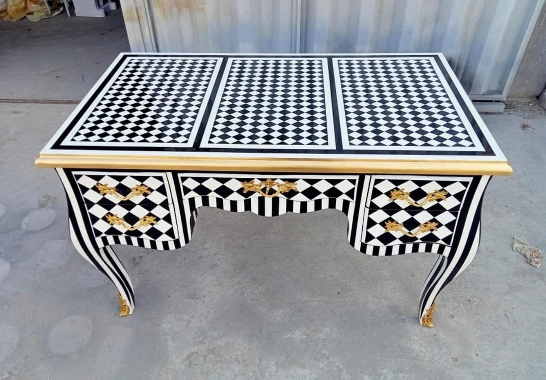 1960s Harlequin Black and White Desk Table - 5