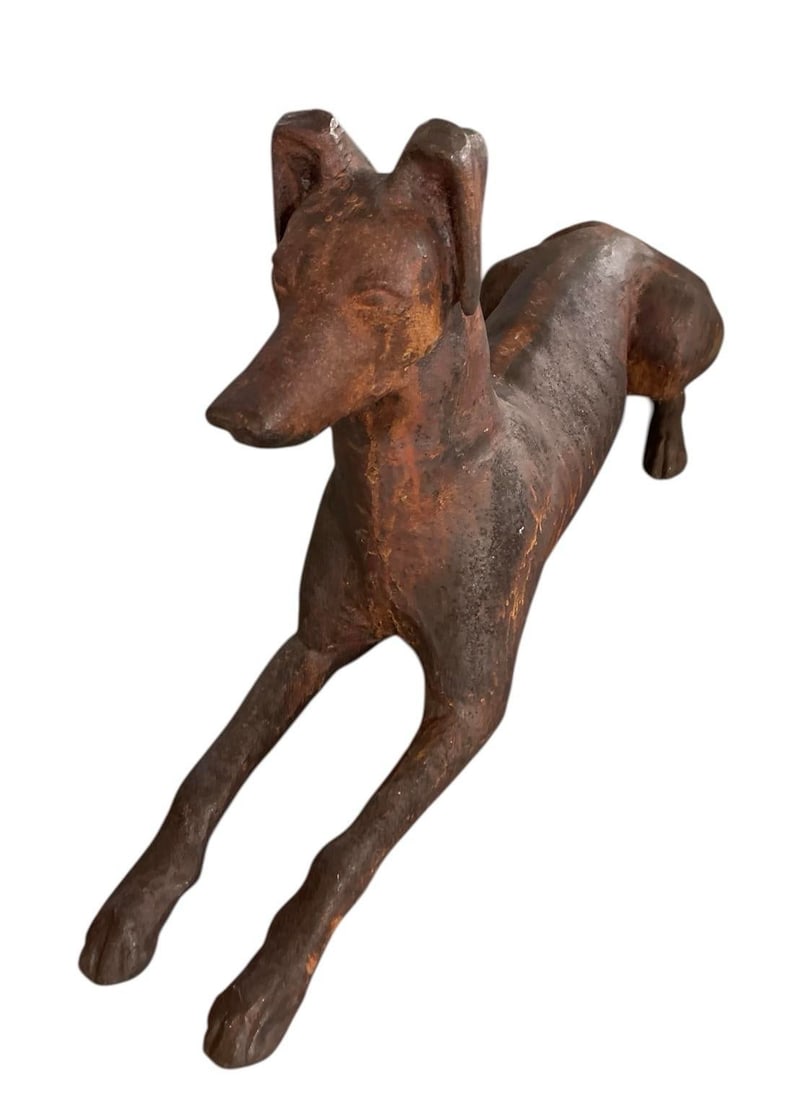 1990s Antique-Style Reclining Greyhound/Whippet Cast Iron Garden Statue - 2