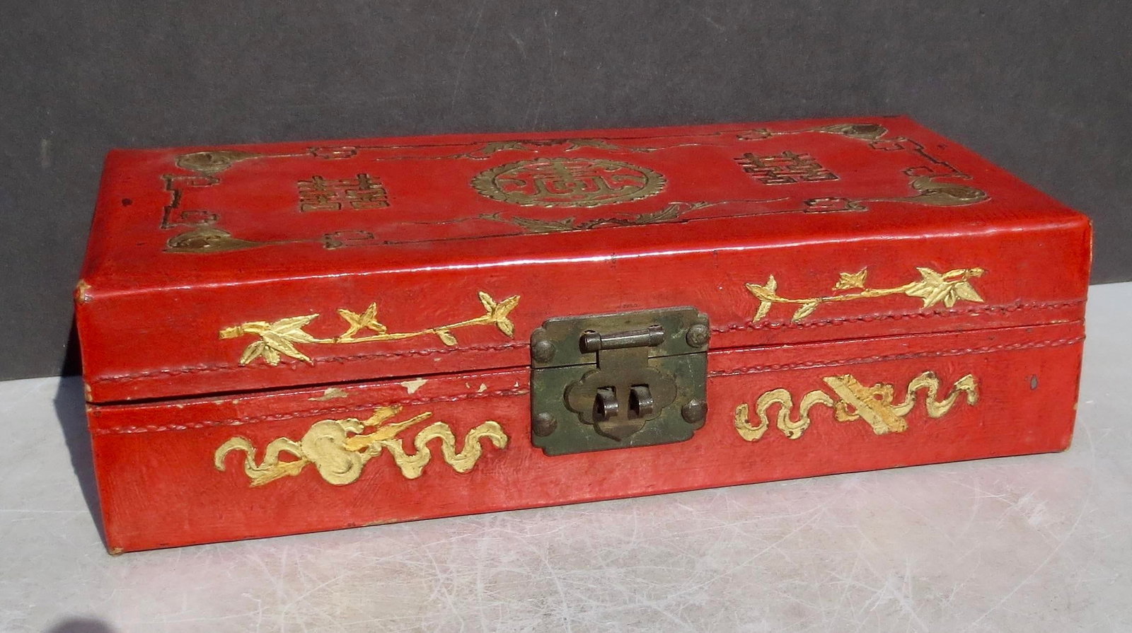 Antique Chinese Leather Letter Box - 2