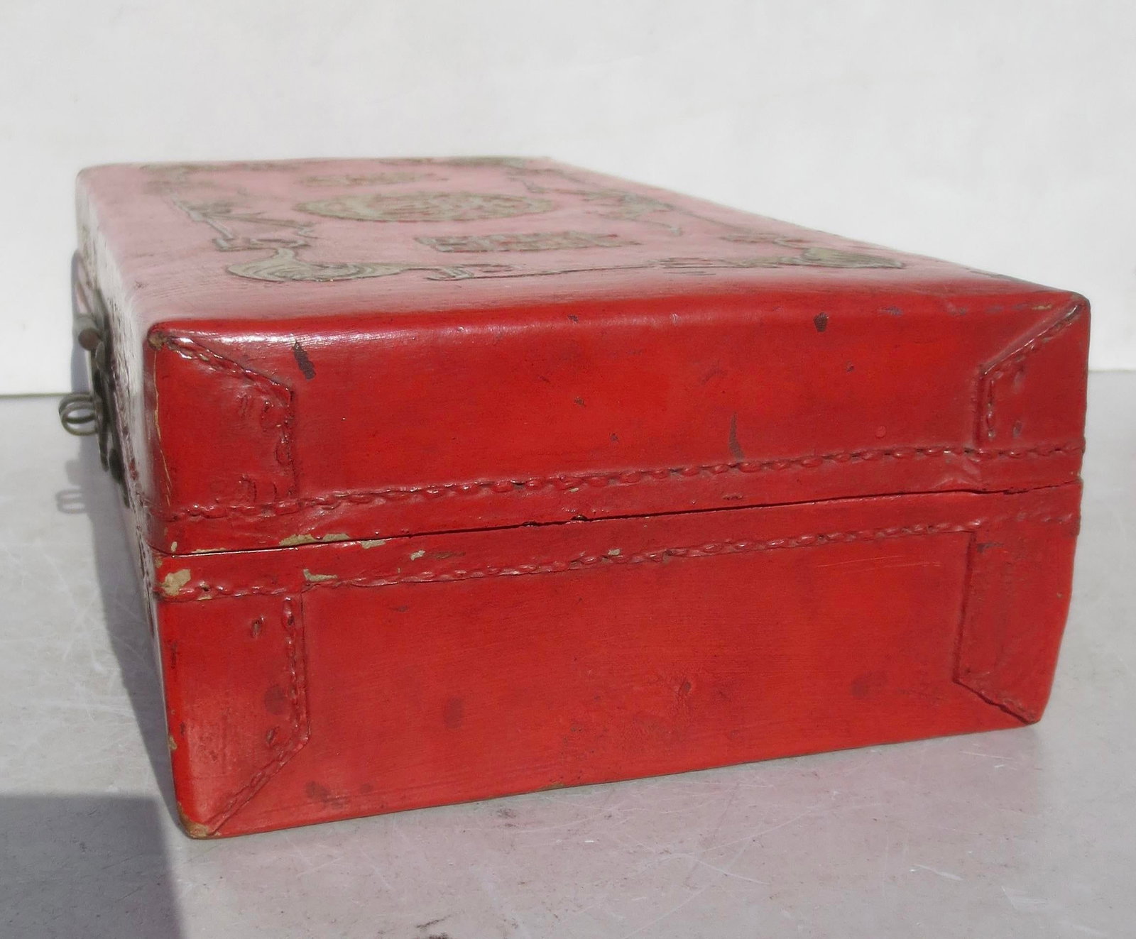 Antique Chinese Leather Letter Box - 3