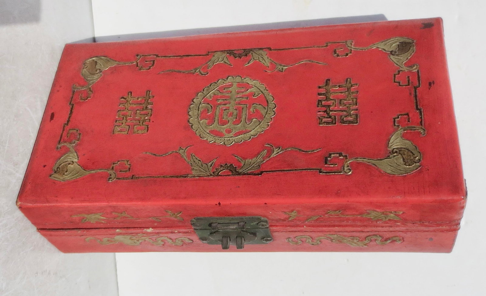 Antique Chinese Leather Letter Box - 6