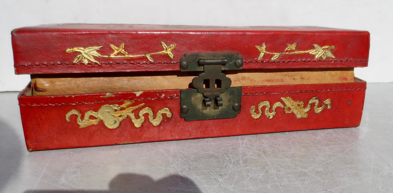 Antique Chinese Leather Letter Box - 7