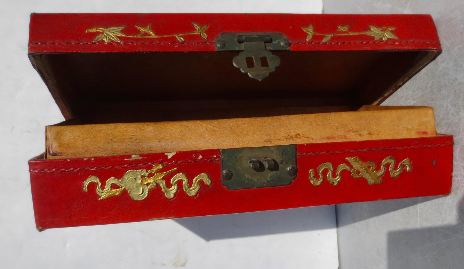 Antique Chinese Leather Letter Box - 8