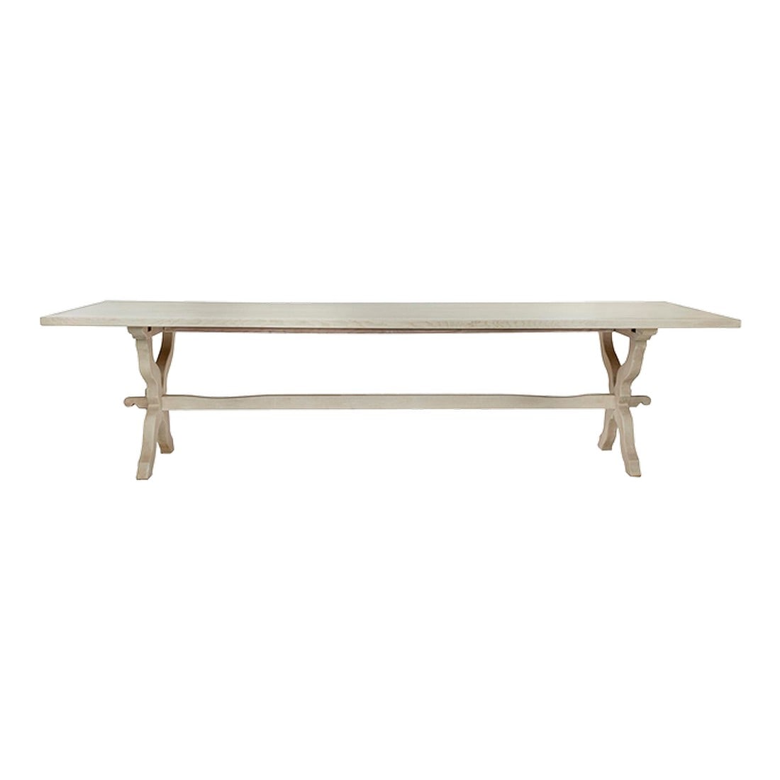 Early 20th Century Bleached Oak Dining Table: This one-of-a-kind elegant solid white oak vintage dining table measures 118 inches in length. This exquisite piece of furniture has been carefully crafted from high-quality white oak wood. The oak ha