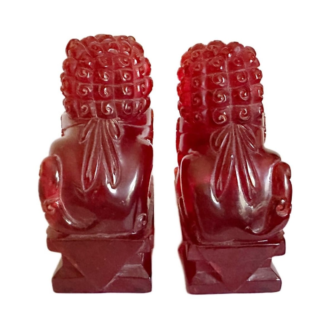Pair of Vintage Chinese Cherry Amber Foo Dogs Temple Fu Lions Figurines - 4