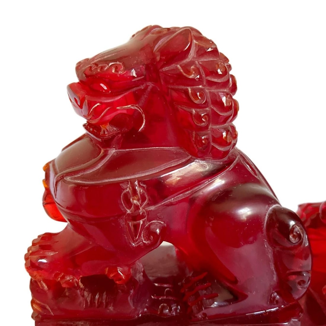 Pair of Vintage Chinese Cherry Amber Foo Dogs Temple Fu Lions Figurines - 5