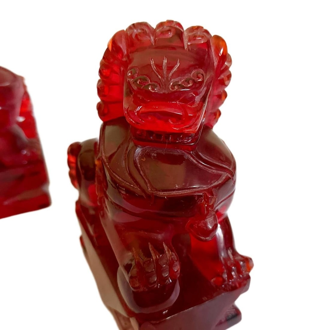 Pair of Vintage Chinese Cherry Amber Foo Dogs Temple Fu Lions Figurines - 6