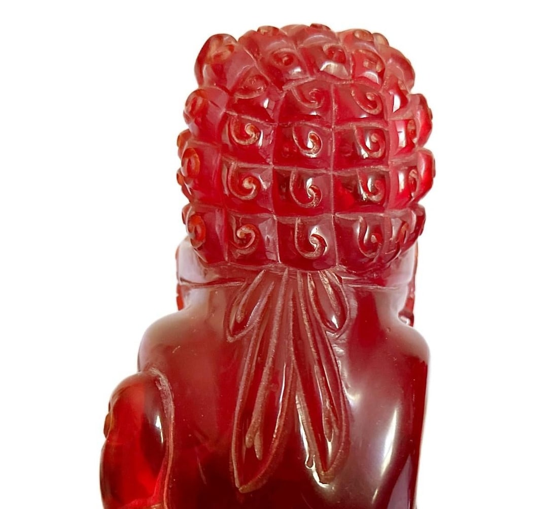 Pair of Vintage Chinese Cherry Amber Foo Dogs Temple Fu Lions Figurines - 7
