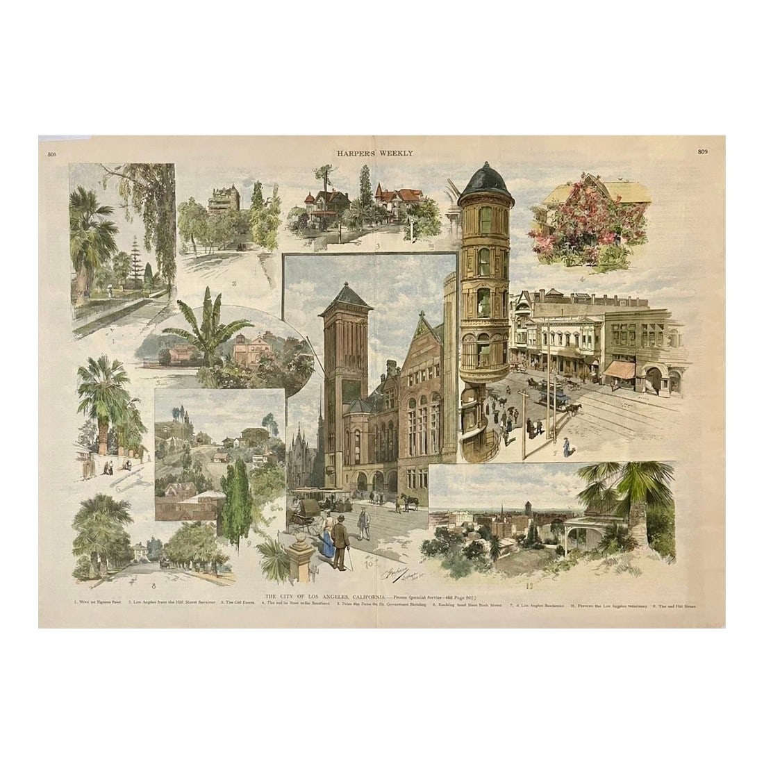 Los Angeles, California – Harper's Weekly 1890 Hand-Colored Original Engraving (1 of 4)
