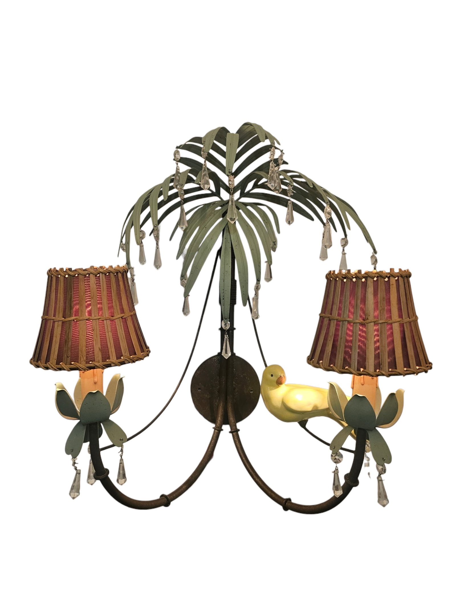 Vintage Hollywood Regency Tole Metal Palm Tree Sconce - 2