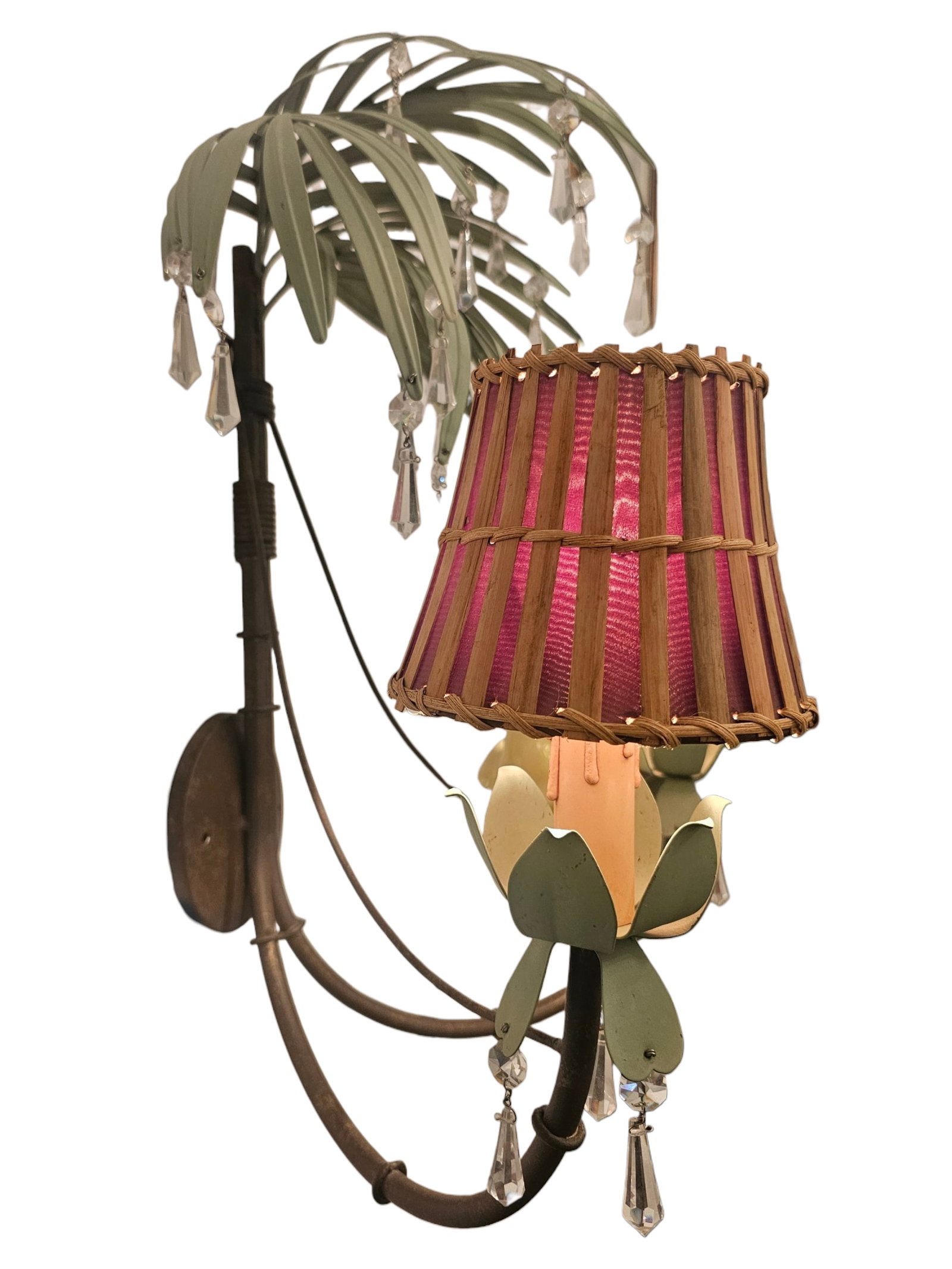 Vintage Hollywood Regency Tole Metal Palm Tree Sconce - 3