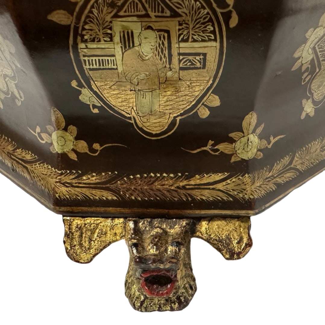 Antique Louis XV Chinese Gilt Lacquerware Tea Caddy Box W/Carved Dragon Feet - 4
