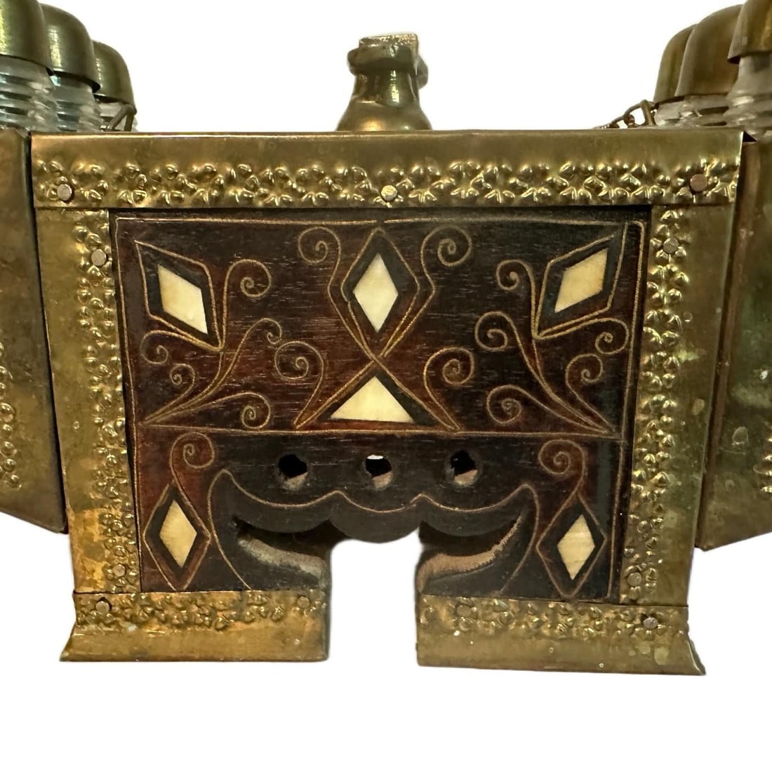 Antique Turkish Mother-of-Pearl Inlay Wood & Brass Shoe Shine Box Stand - 5