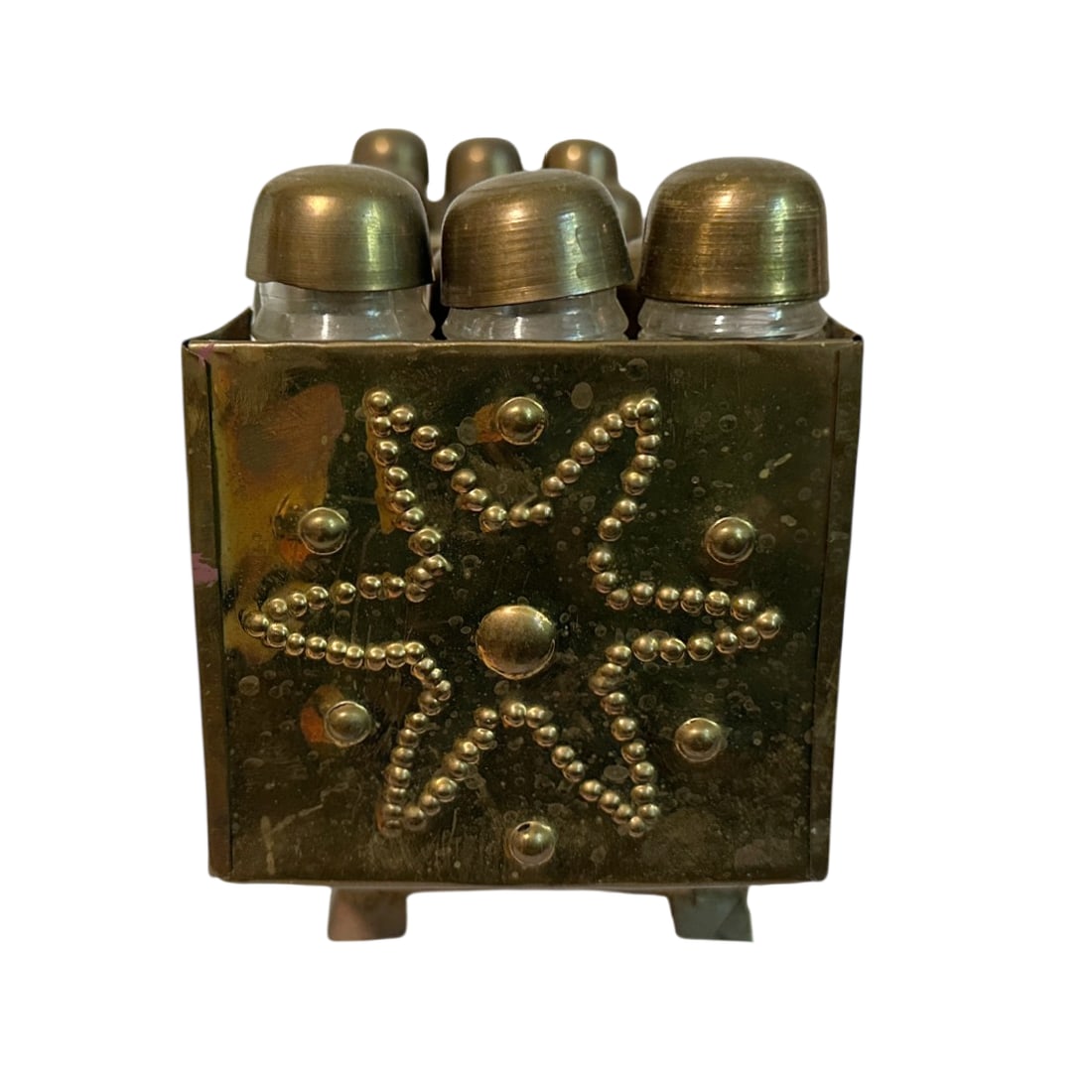 Antique Turkish Mother-of-Pearl Inlay Wood & Brass Shoe Shine Box Stand - 6