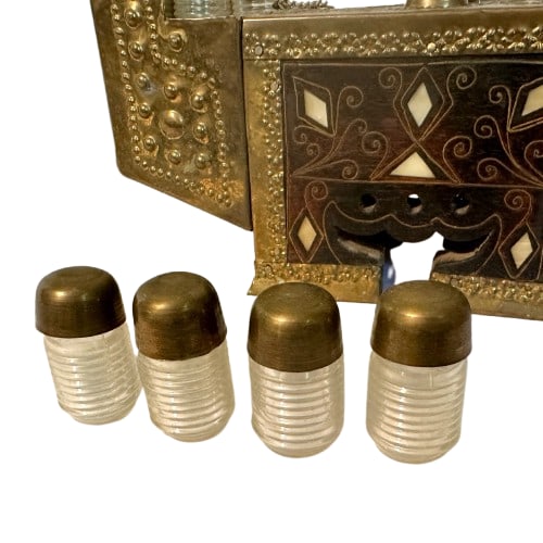 Antique Turkish Mother-of-Pearl Inlay Wood & Brass Shoe Shine Box Stand - 7