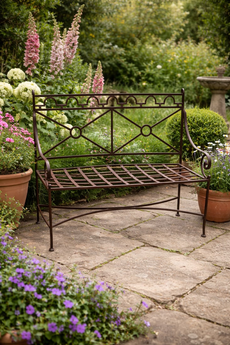 1960s French Country Iron Bench - 10