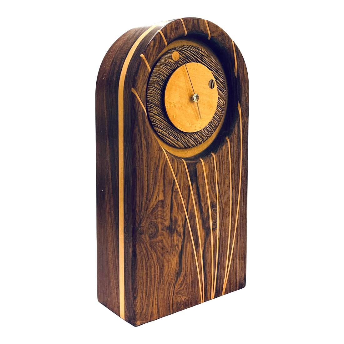 1970's Inlaid Wood Desk Table Clock (1 of 9)