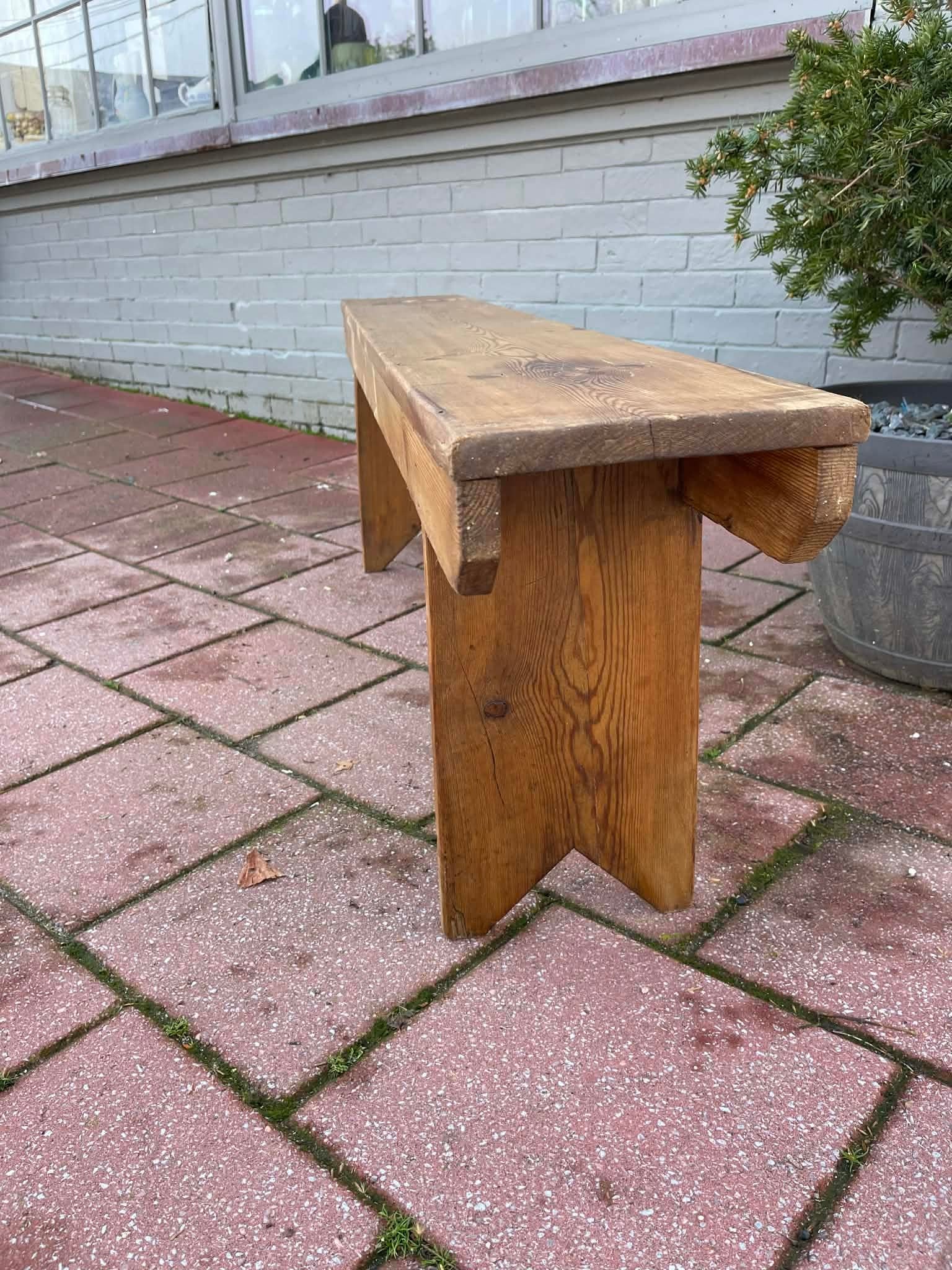 Antique English Country Pine Bench, C 1860. - 4