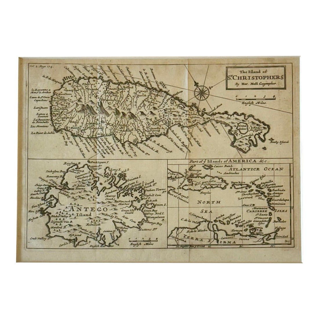 1716 St. Kitts, Antigua & Caribbean "” By Herman Moll Atlas Geographicus (1 of 4)
