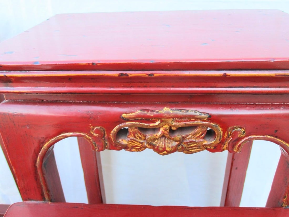 Chinese Red Lacquer Tall Plant Tables - A Pair of 2 - 11