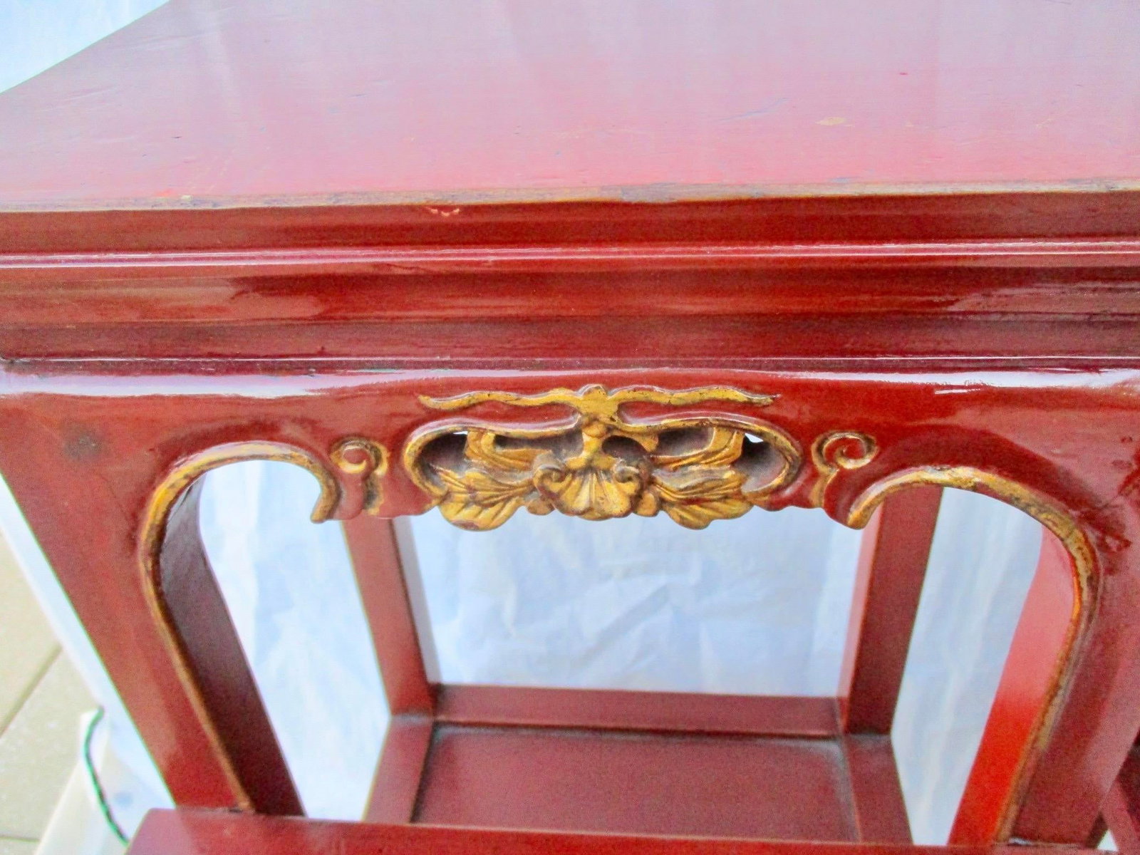Chinese Red Lacquer Tall Plant Tables - A Pair of 2 - 8