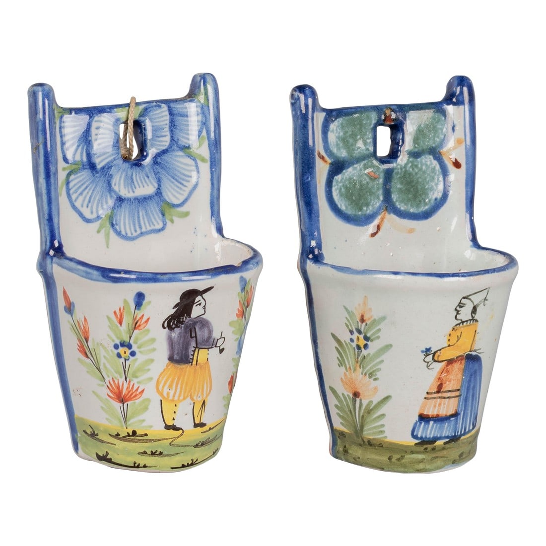 19th Century French Faience Bénitier, or Wall Pocket, Hand-Painted (1 of 10)