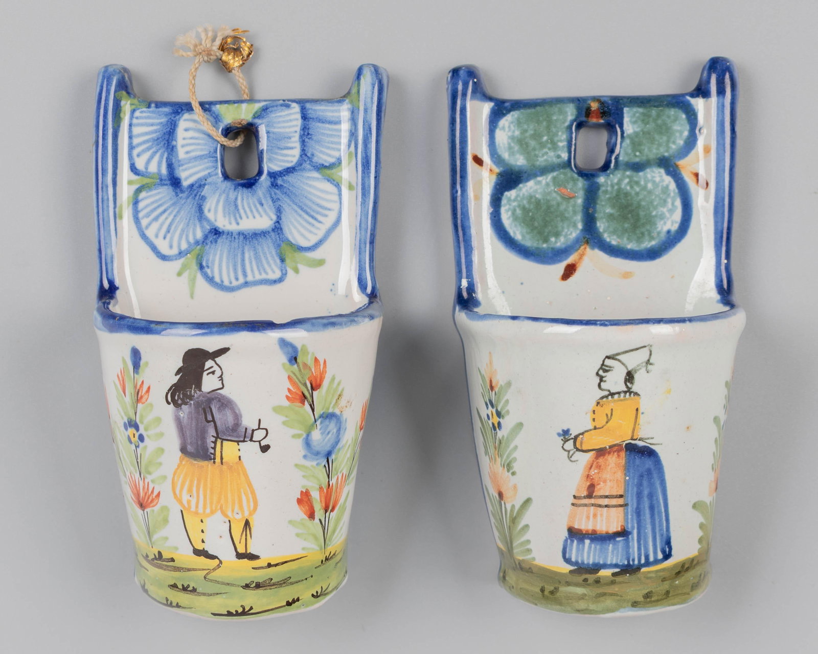 19th Century French Faience Bénitier, or Wall Pocket, Hand-Painted - 3